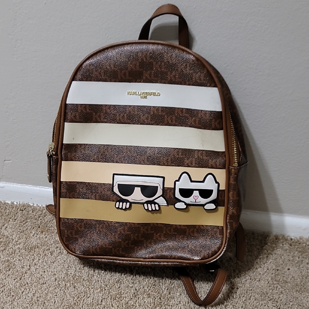Karl Lagerfeld Brown and Cream Backpack with Playful Patches
